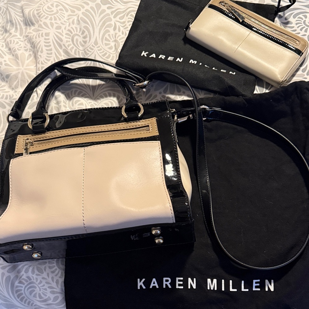 Karen Millen Black and Cream Satchel Set
